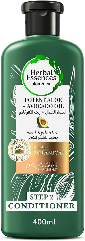 Herbal Essences Sulfate Free Potent Aloe + Avocado Oil Hair Conditioner for Curl Hydration and Moisturizing, 400mL