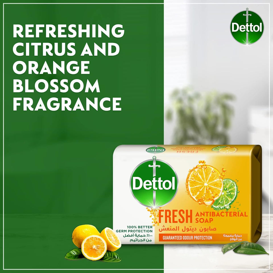 Dettol Fresh Anti-Bacterial Bathing Soap Bar, Citrus & Orange Blossom Fragrance, 165G - Pack Of 4