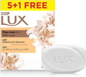 LUX Bar Soap, for flaw-less skin, Lily, with Vitamin C, E, and Glycerine, 120g x 6