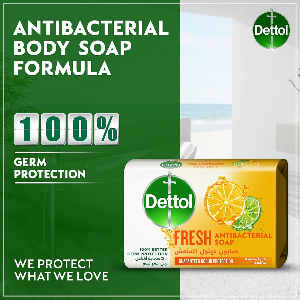 Dettol Fresh Anti-Bacterial Bathing Soap Bar, Citrus & Orange Blossom Fragrance, 165G - Pack Of 4