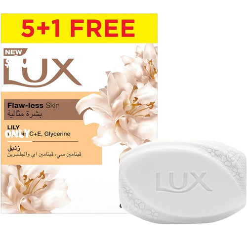 LUX Bar Soap, for flaw-less skin, Lily, with Vitamin C, E, and Glycerine, 120g x 6